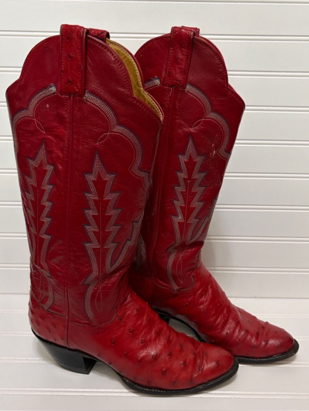 PANHANDLE SLIM Vintage Red Ostrich Leather Cowboy Boots Womens Size 7.5 B